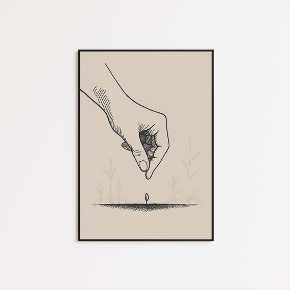 Mustard Seed Faith Poster Minimalist Christian Wall Art Bible Verse Line Drawing