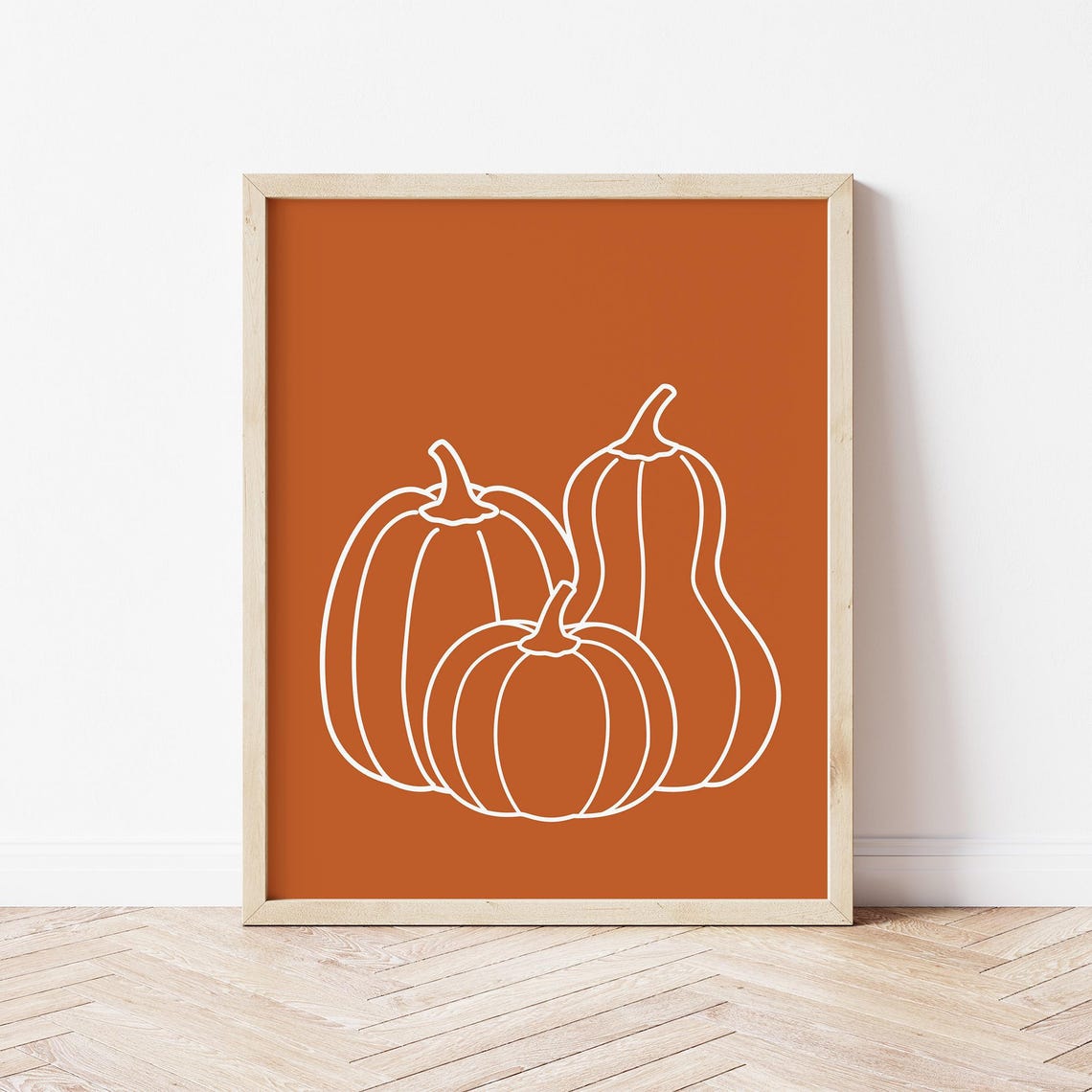 White Line Art Pumpkins and Gourd on Burnt Orange Fall Poster - Image 3