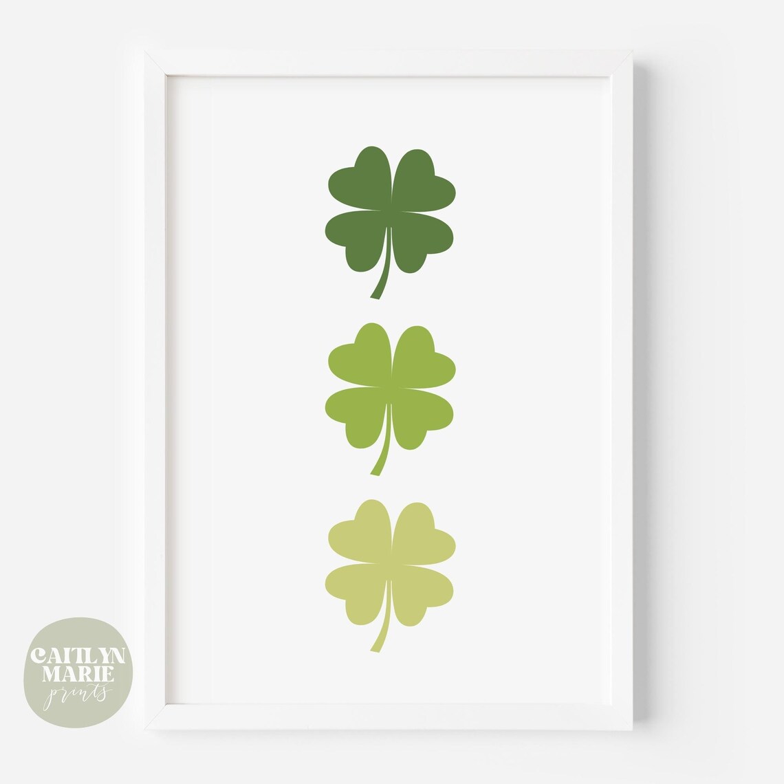 Green Shamrocks Trio Minimal Flat Design Irish Clover Art Poster - Image 2