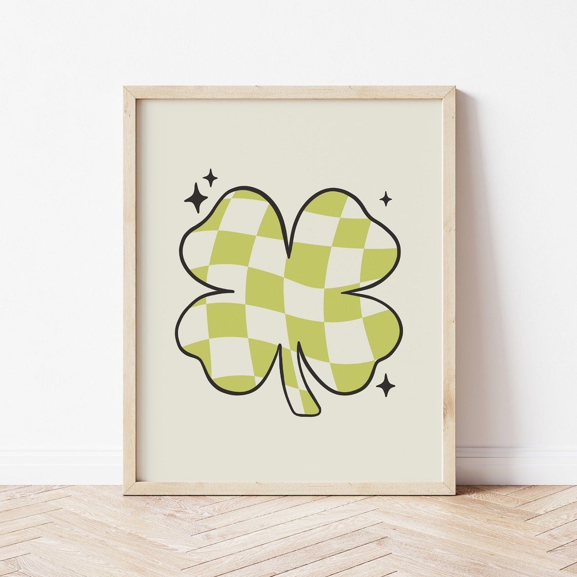 Checkered Shamrock Green Retro Groovy Saint Patricks Day Poster