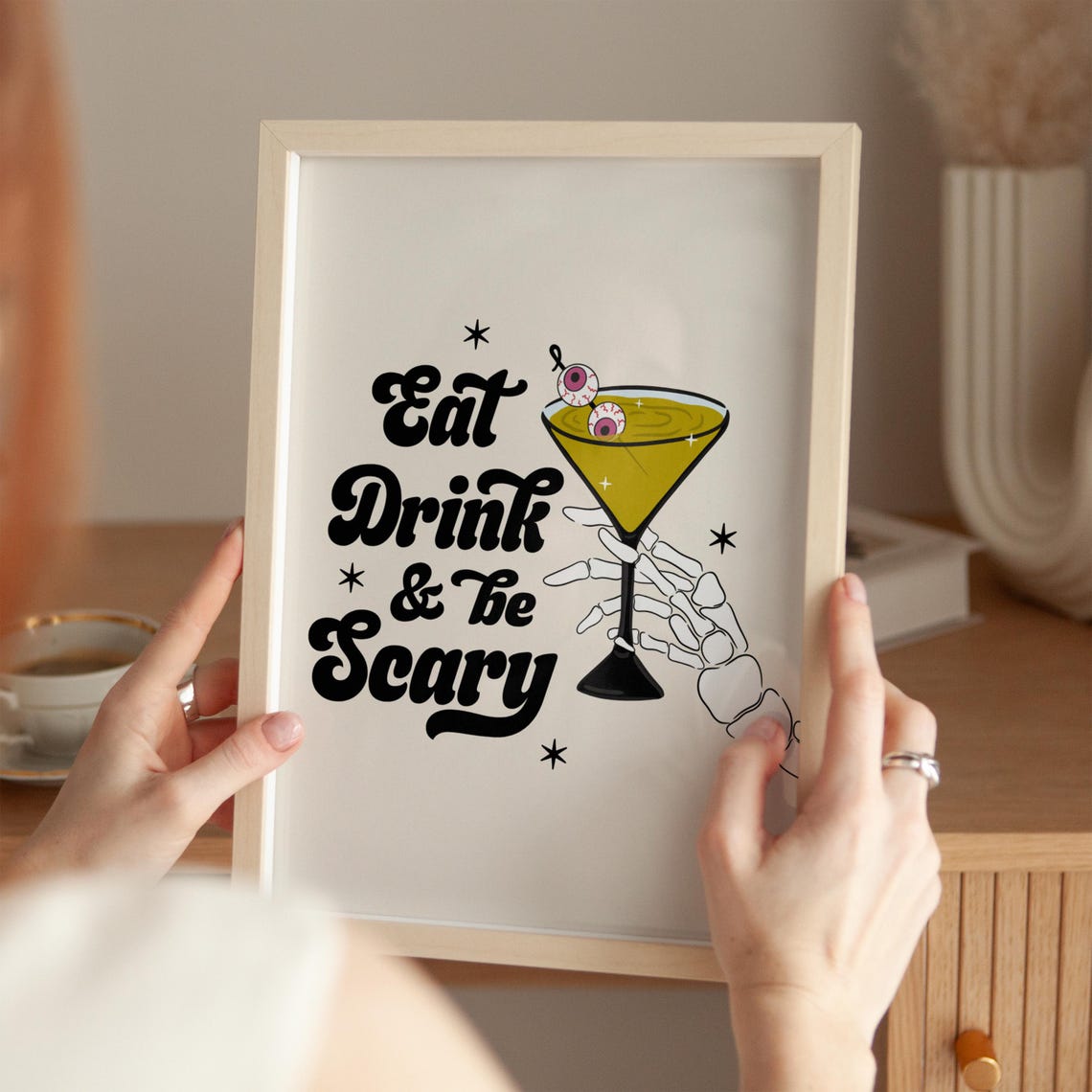 Eat Drink and Be Scary Skeleton Hand Martini Halloween Poster - Image 3