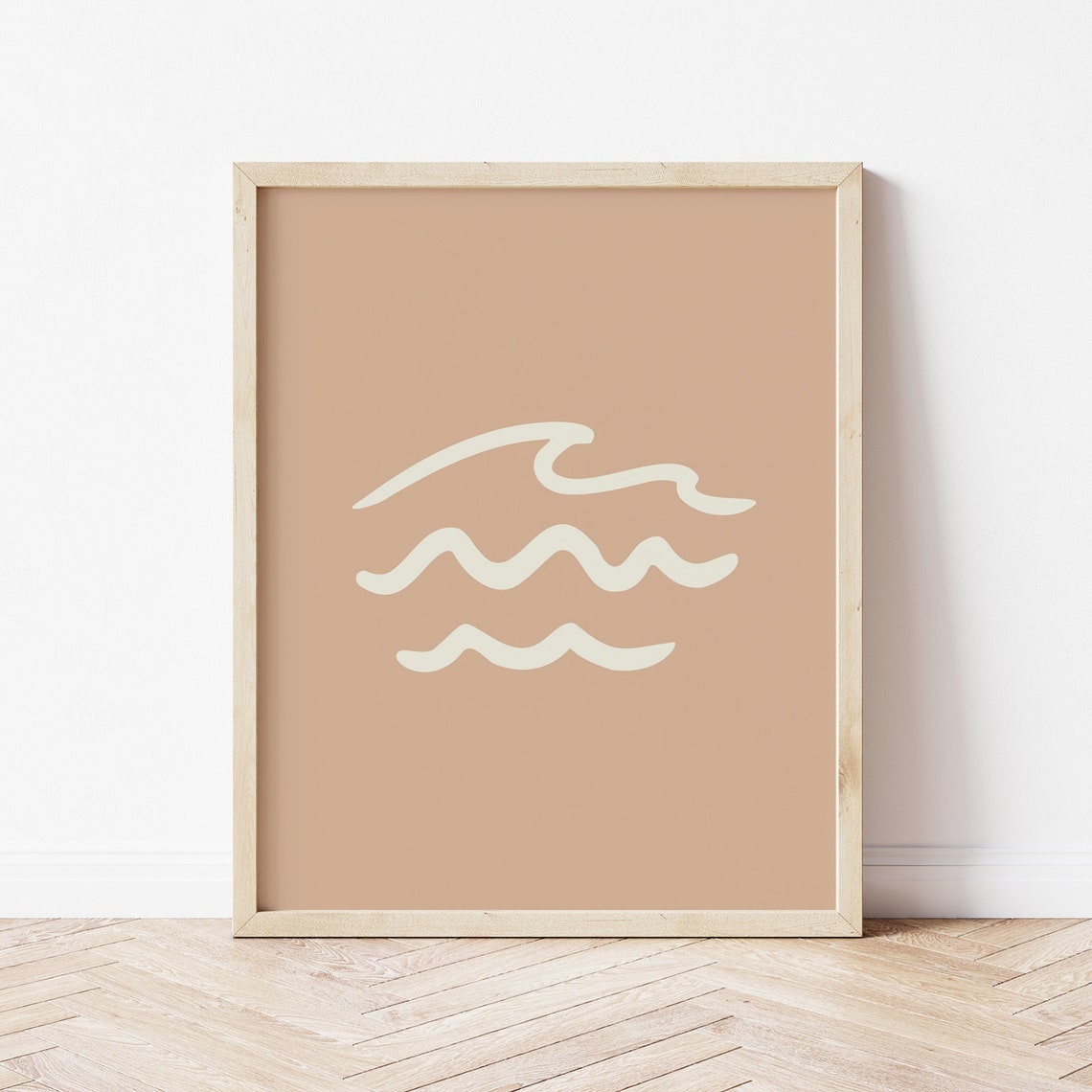 Boho Waves Abstract Squiggle Line Art Tan Neutral Coastal Poster