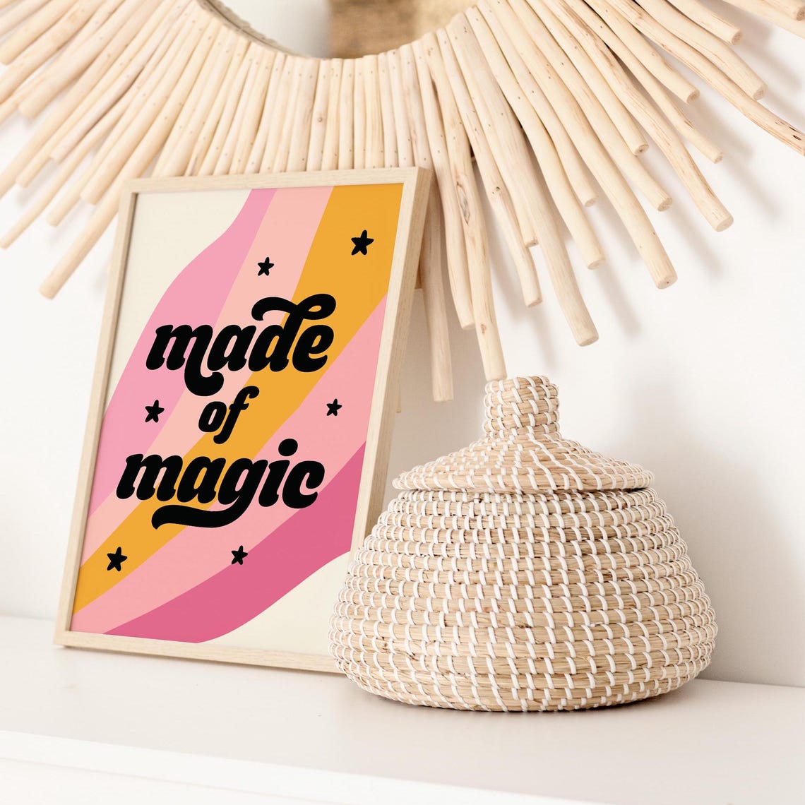 Made of Magic Retro Script on Wavy Pink and Orange Art Print - Image 3