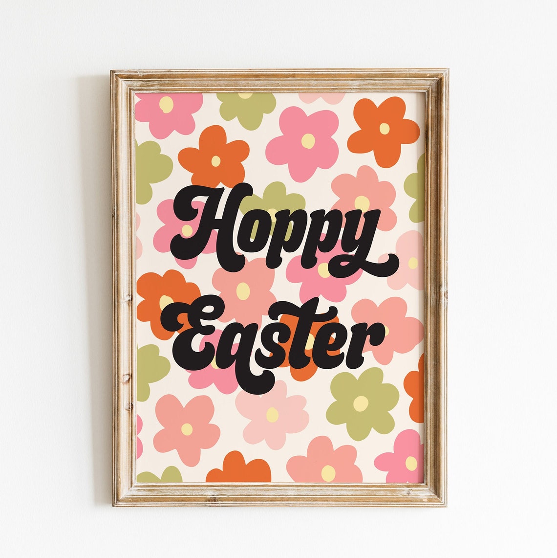 Hoppy Easter Retro Groovy Floral Spring Pun Easter Decor Poster - Image 3