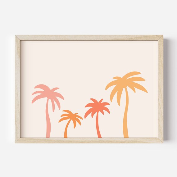 Four Sunset Palm Tree Silhouettes Horizontal Tropical Beach Scene Poster