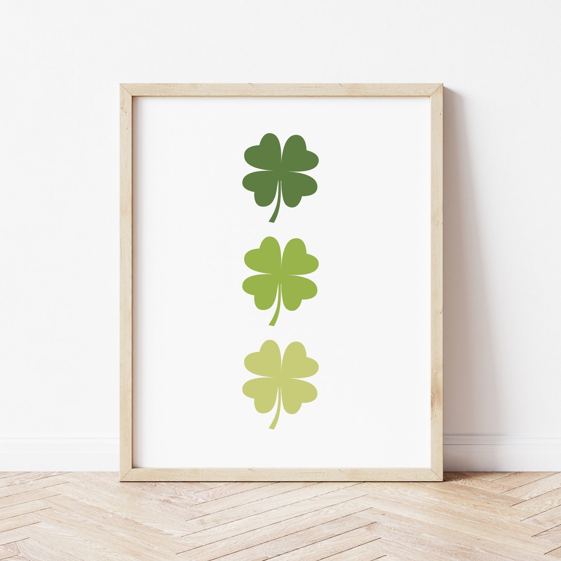 Green Shamrocks Trio Minimal Flat Design Irish Clover Art Poster