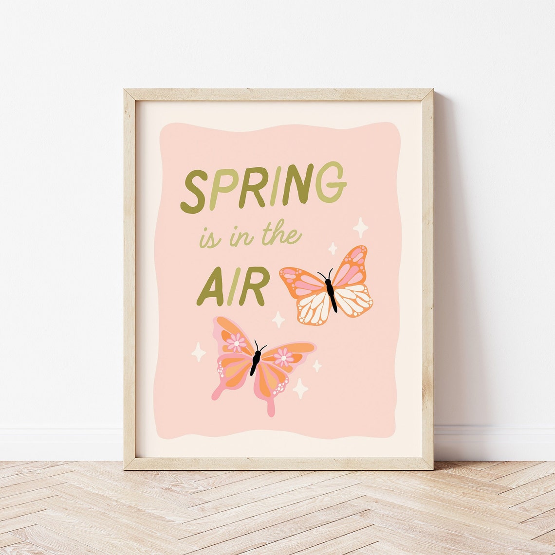Spring Is In The Air Retro Butterfly Pink Green Spring Quote Poster