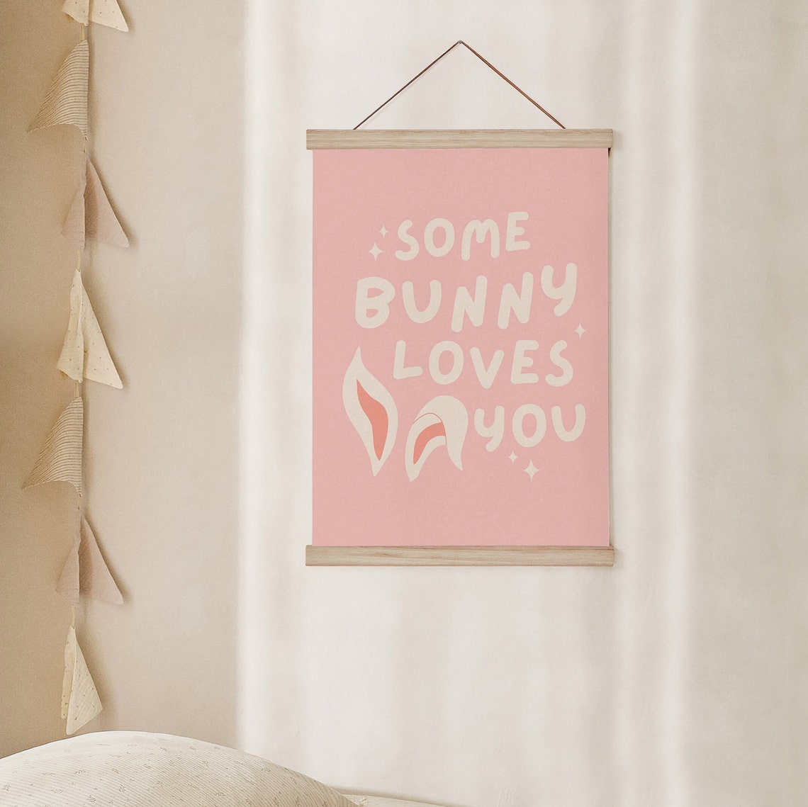 Some Bunny Loves You Pink Easter Typography Bunny Ears Poster - Image 3