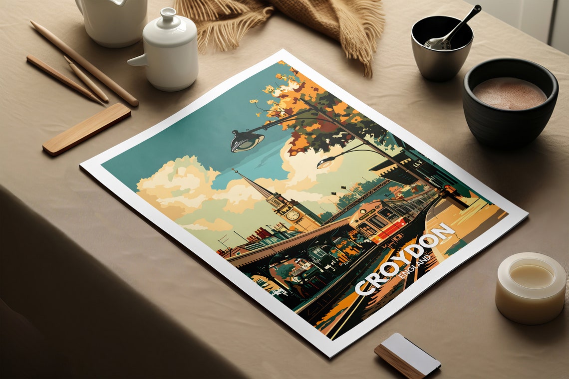 Croydon England Train Station Vintage Railway Sunset Travel Poster - Image 2