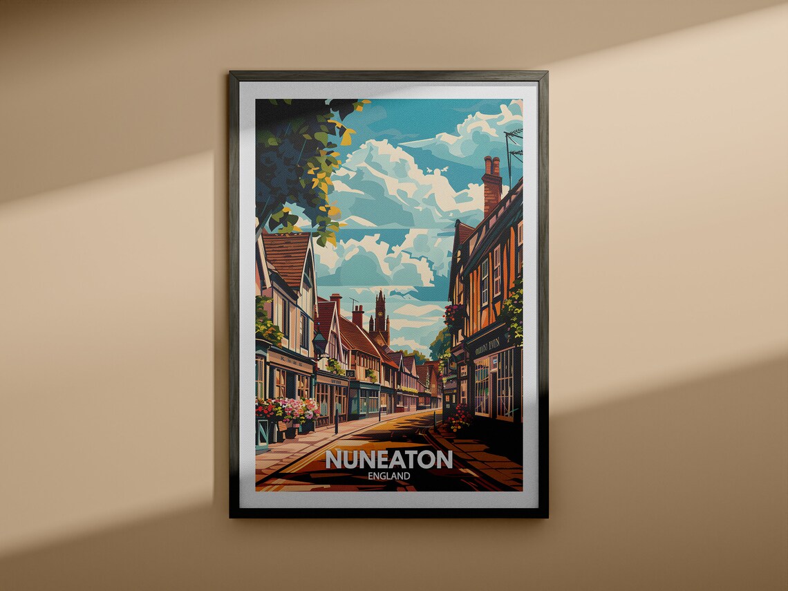 Nuneaton Print Nuneaton Poster Uk Wall Art England Wall Art Decor British Travel Poster United Kingdom Print England City Art - Image 4
