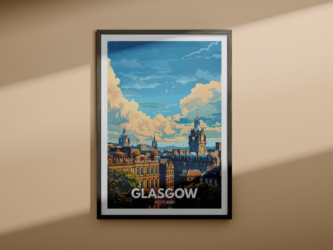 Glasgow Art Print Glasgow Travel Poster Uk Wall Art Scotland Wall Art Decor British Poster United Kingdom Print Scotland City Art - Image 4