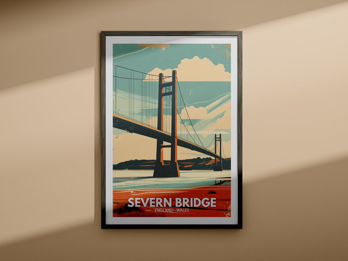 Severn Bridge England Wales Travel Poster Suspension Bridge View - Image 4