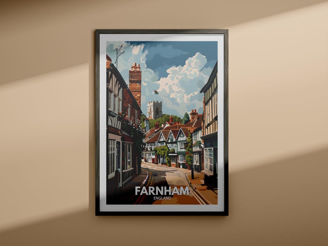 Farnham England Historic Timbered Street Church Tower Poster - Image 4