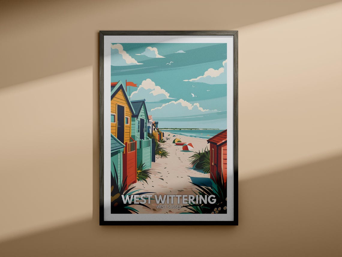 West Wittering West Sussex Poster Colorful Beach Huts Sand Dunes - Image 4