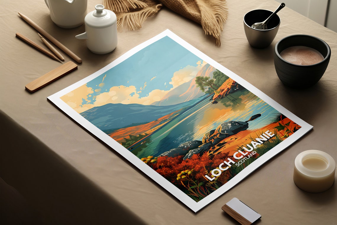 Loch Cluanie Print Loch Cluanie Poster Scotland Lake Travel Poster Lake Wall Art Decor United Kingdom Lake Art Scotland Nature Poster - Image 2