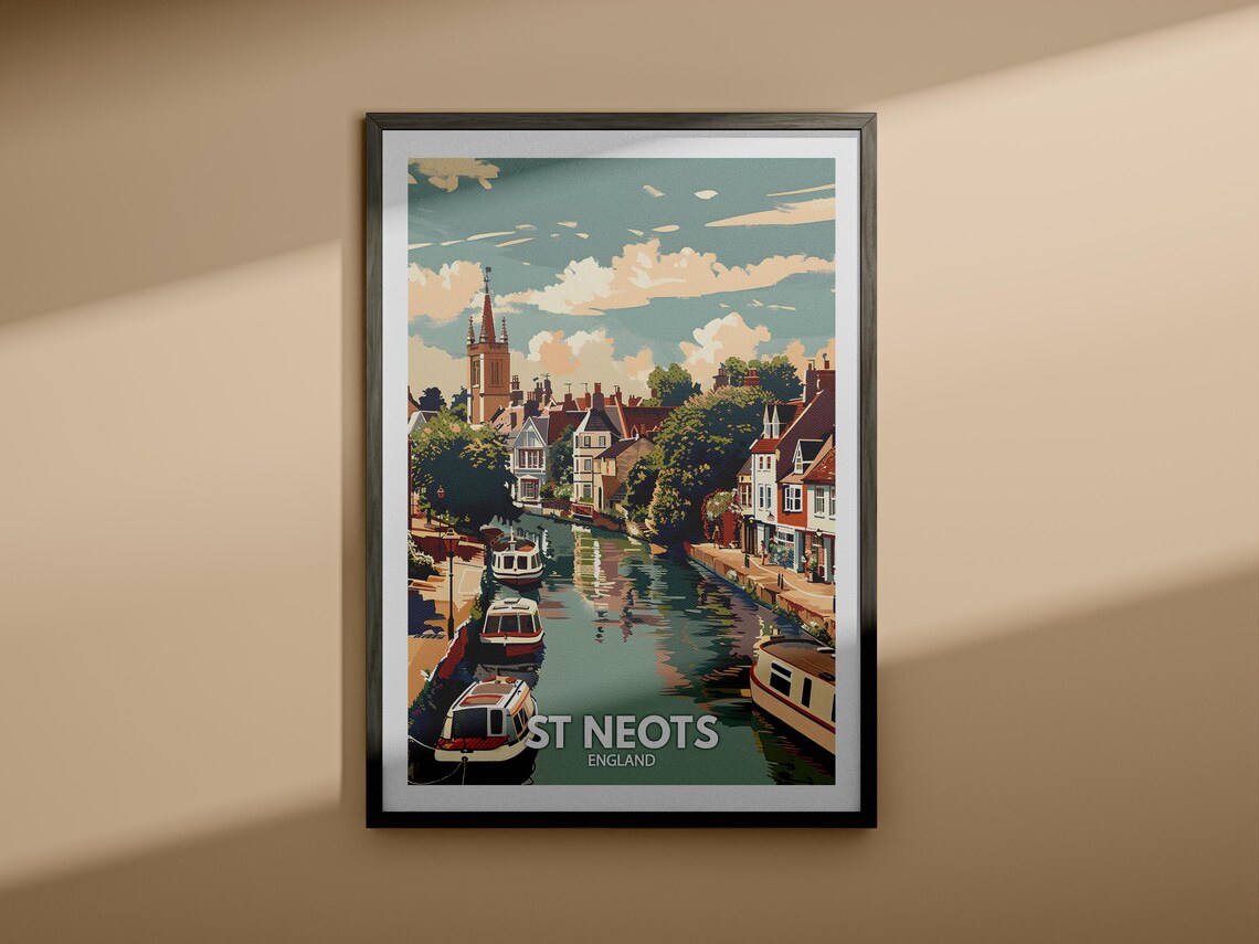 St Neots England Riverside Boats Historic Town Classic Travel Poster - Image 4