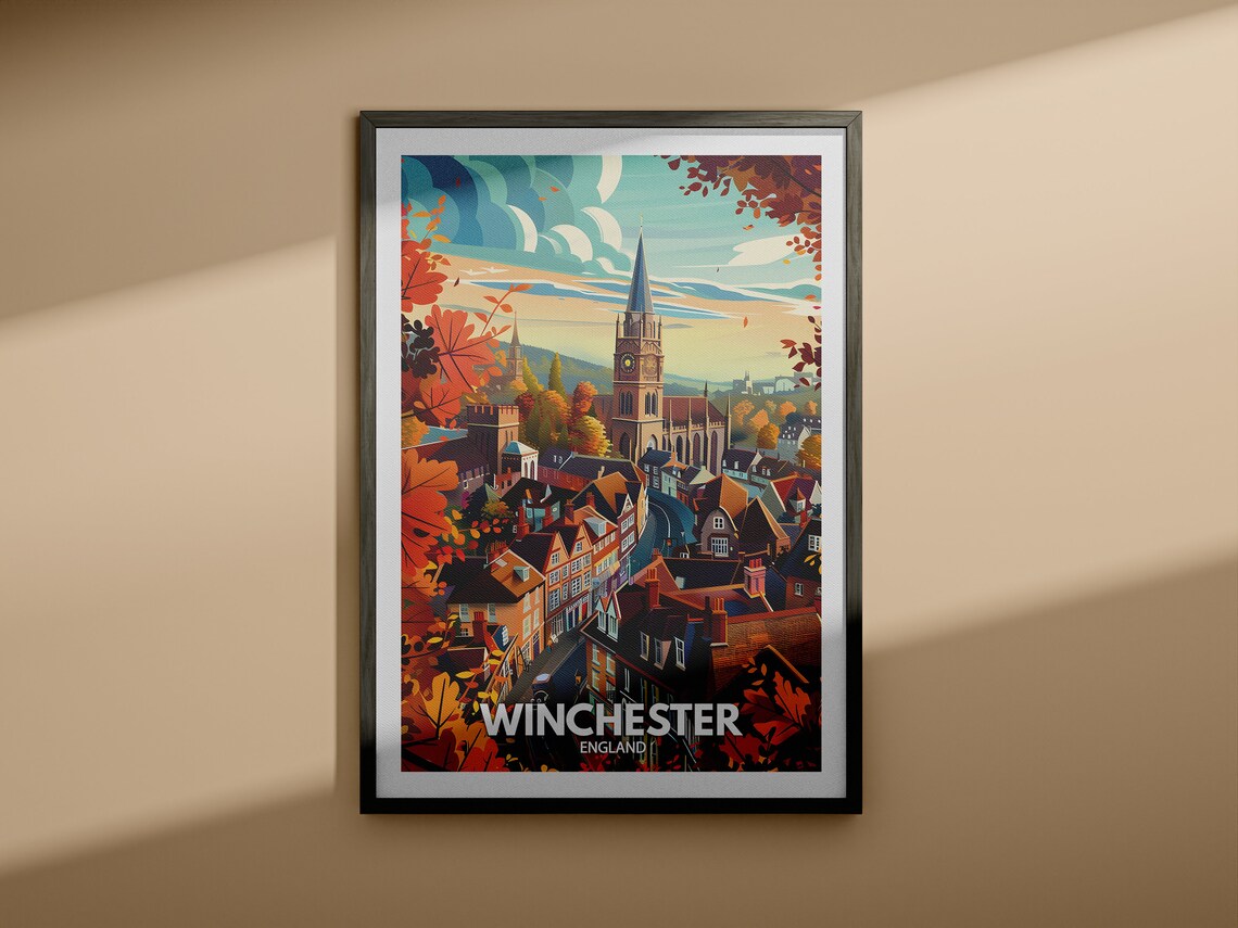 Winchester Autumn Church Spire Historic Old Town Streets Poster - Image 4