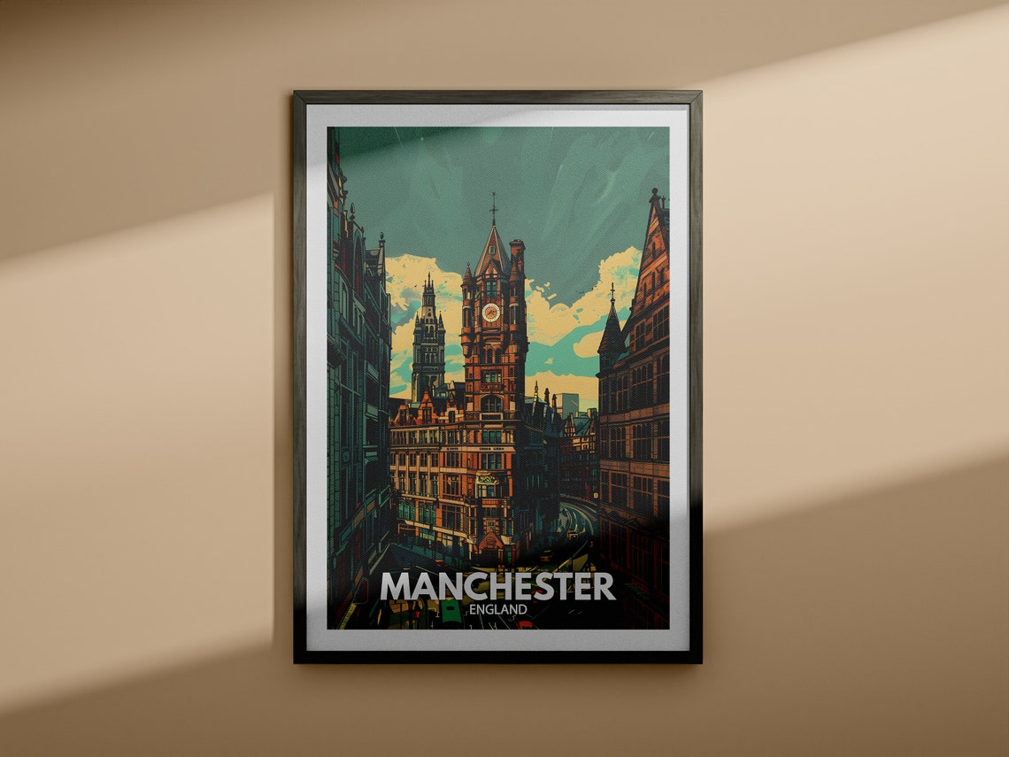 Manchester England Grand Clock Tower Albert Square City Poster - Image 4