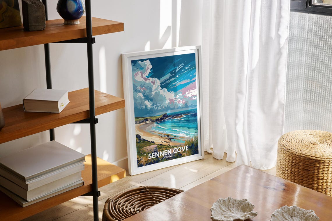 Sennen Cove Cornwall Travel Poster Turquoise Bay Rocky Coast View - Image 2