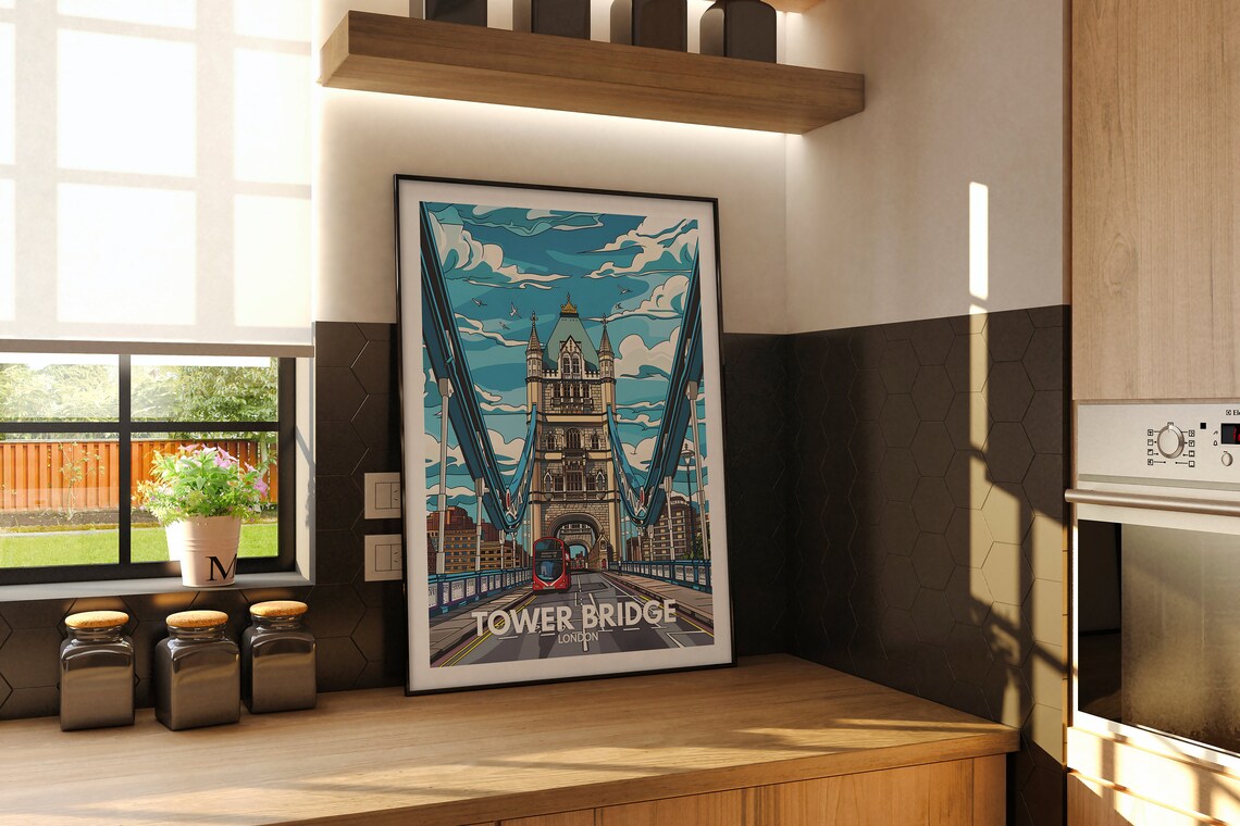 Tower Bridge Print Tower Bridge City Poster Uk Wall Art London Wall Art Decor London Travel Poster England Travel Poster - Image 3