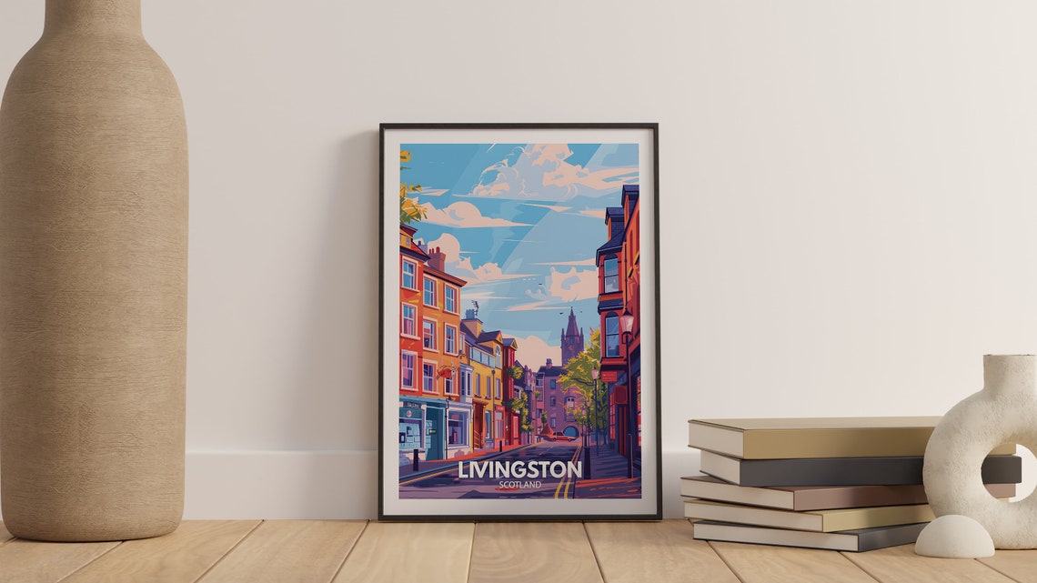 Livingston Print Livingston Poster Uk Wall Art Scotland Wall Art Decor British Travel Poster United Kingdom Print Scotland City Art - Image 3