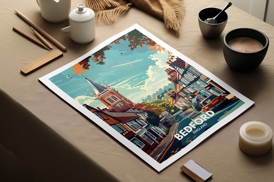 Bedford Print Bedford Poster Uk Wall Art England Wall Art Decor British Travel Poster United Kingdom Print England City Art - Image 2