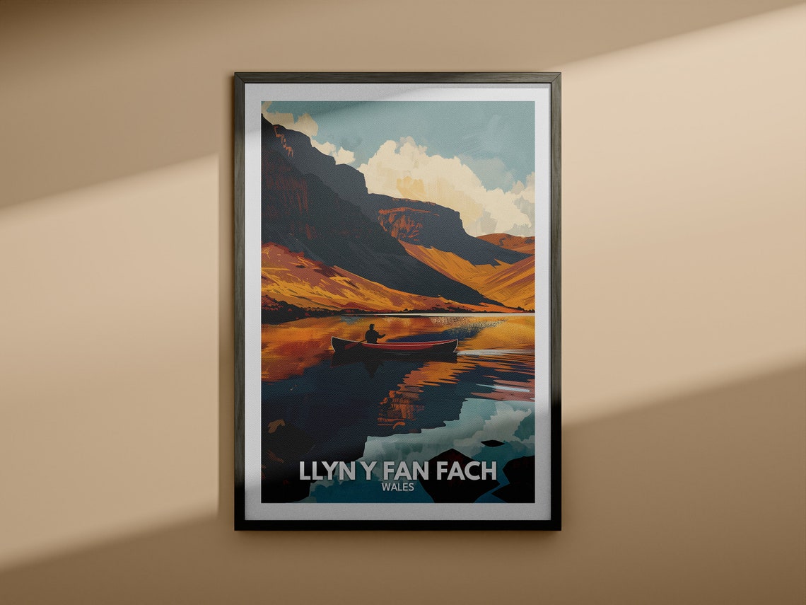 Llyn Y Fan Fach Wales Lake Canoe Mountain Sunset Reflection Poster - Image 4