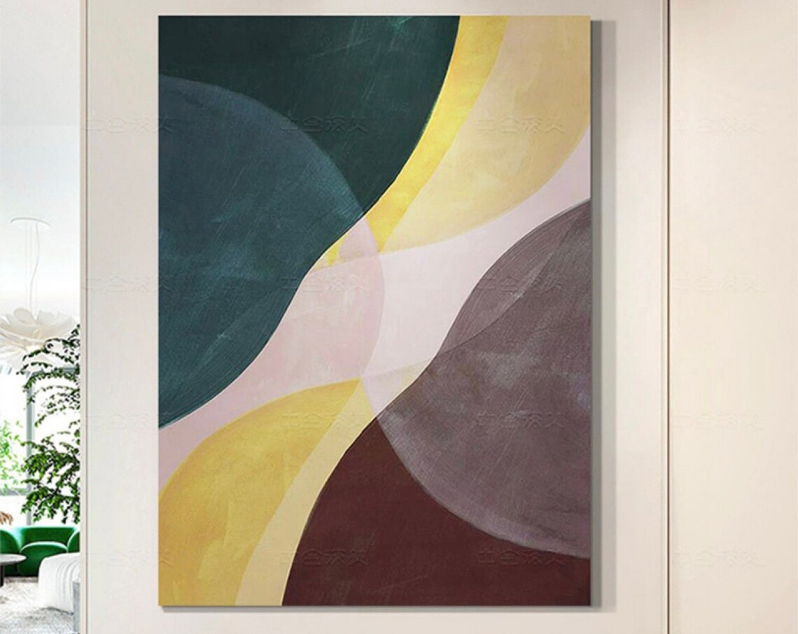 Teal Mustard Mauve Curved Shapes Bold Modern Abstract Art Print - Image 5