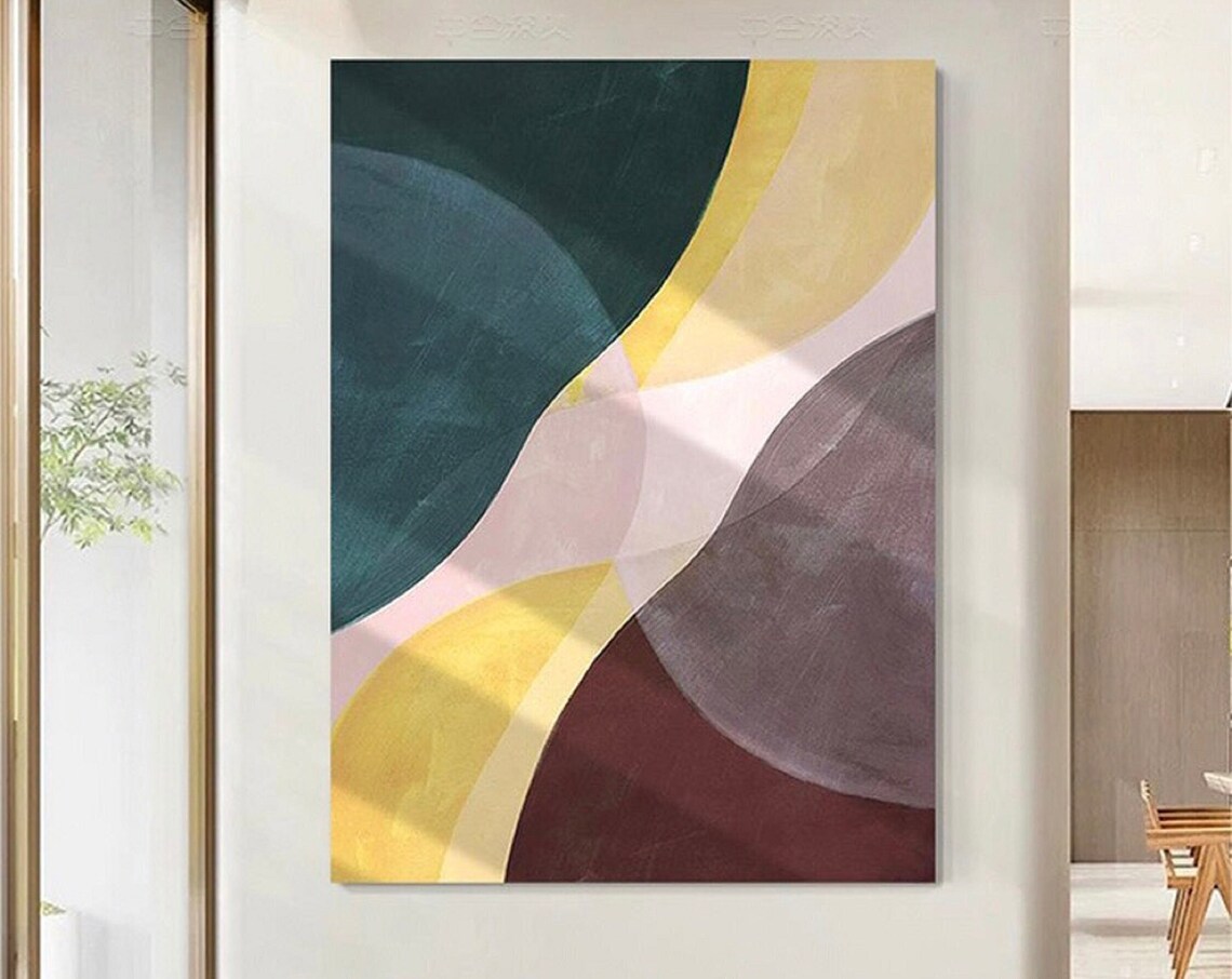 Teal Mustard Mauve Curved Shapes Bold Modern Abstract Art Print