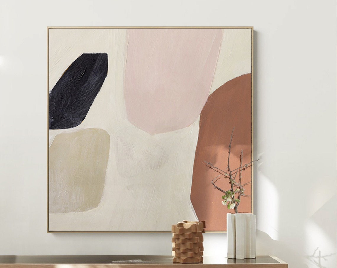 Framed Pink Terracotta Beige Black Abstract Shapes Art Poster - Image 5