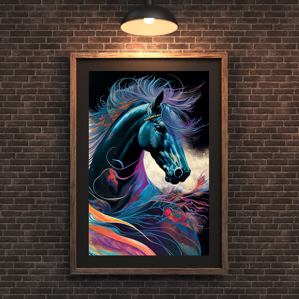 Abstract Colorful Horse Head Flowing Mane Modern Equine Art Poster - Image 3