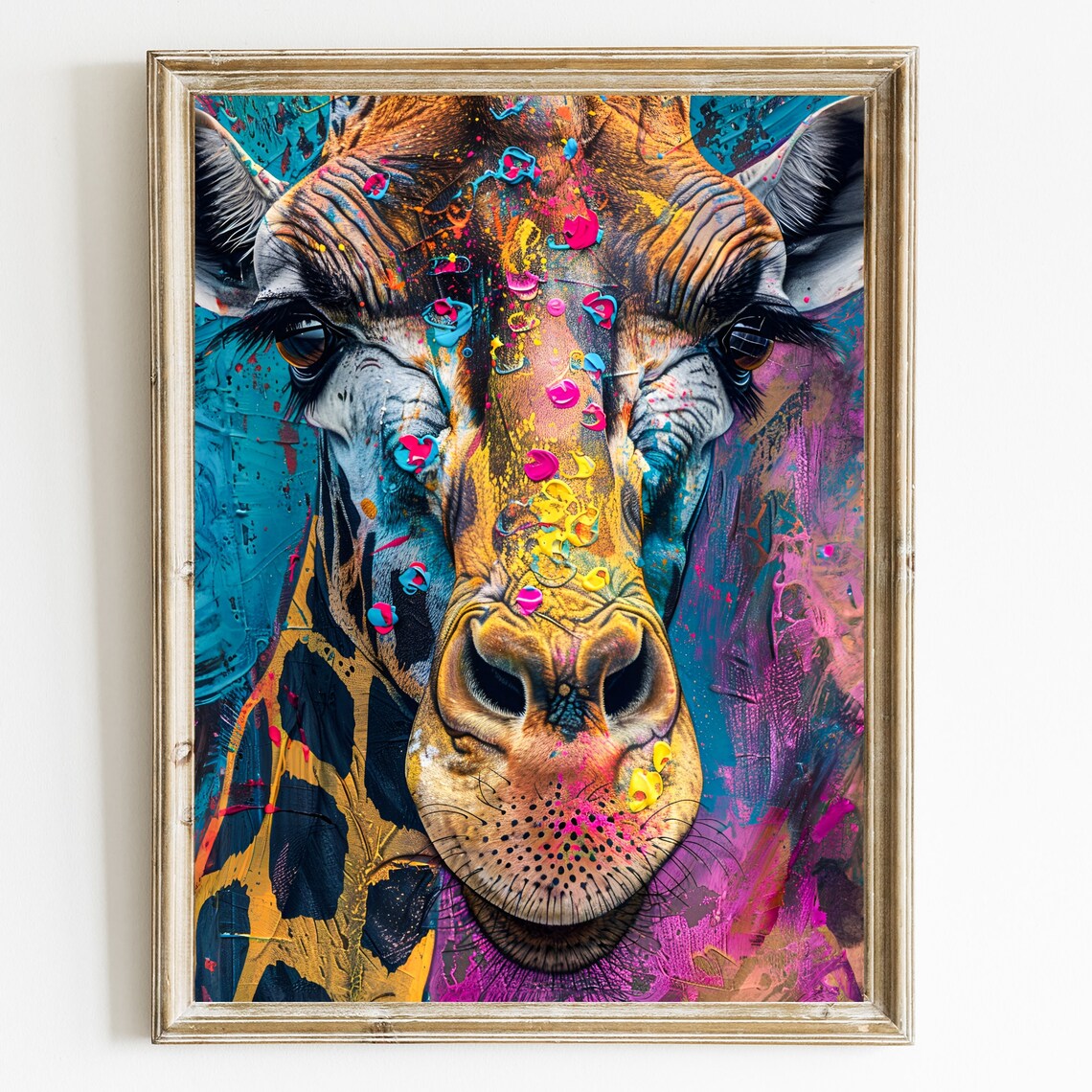 Colourful Giraffe Nursery Animal Art Print