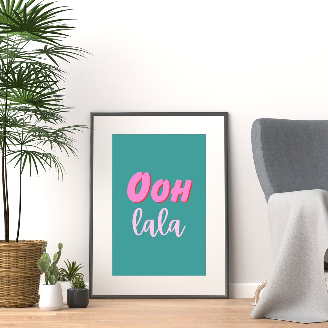 Ooh Lala Retro Pink Typography Colorful Teal Fun Quote Poster - Image 2
