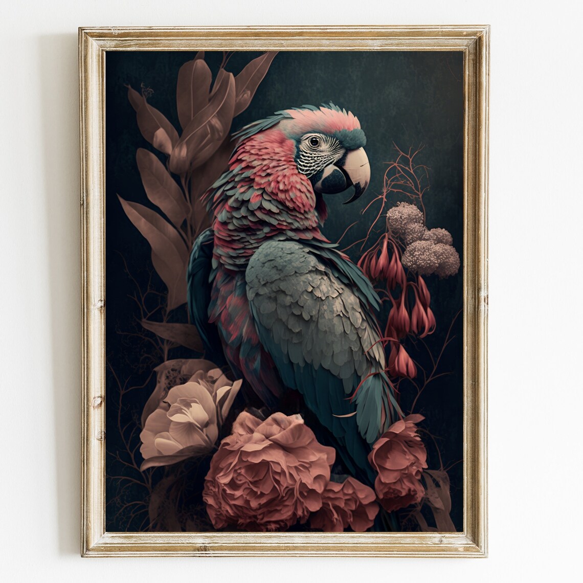 Scarlet Macaw Parrot Boho Vintage Bird Art Print
