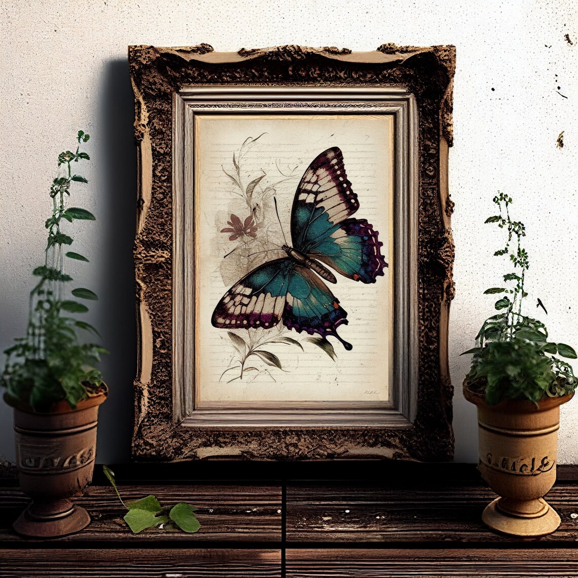 Teal and Purple Butterfly Vintage Botanical Illustration Poster - Image 3