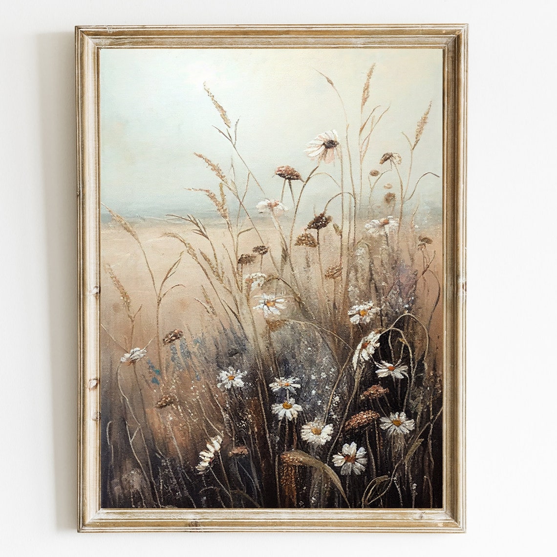 Wildflower Daisy Meadow In Soft Beige Vintage Farmhouse Art Poster