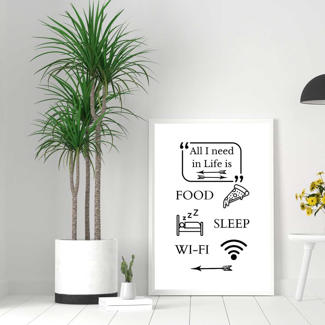 All I Need in Life Is Food Sleep Wi Fi Funny Black Quote Poster - Image 3