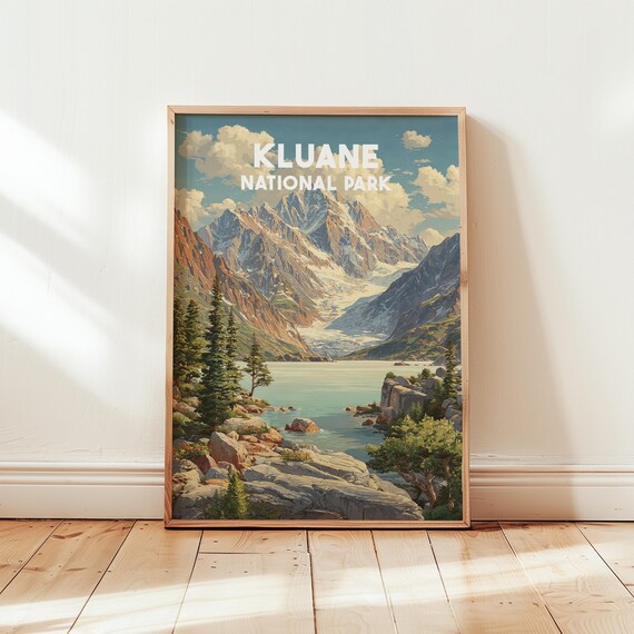 Kluane National Park Glacier Lake Alpine Peak Vintage Travel Poster