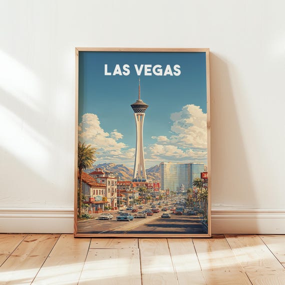 Las Vegas Wall Art Print Travel Poster Nevada Cityscape Decor Vintage Usa Illustration Skyline Artwork Gift