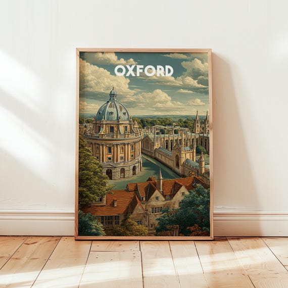 Vintage Oxford Travel Poster Print Retro Wall Art Of United Kingdom Cityscape British Home Decor Gift For Travellers