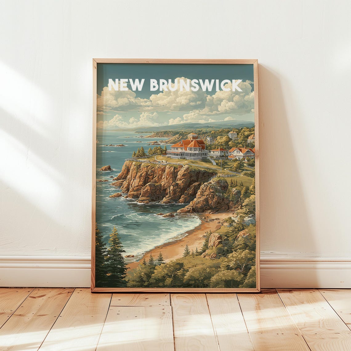 New Brunswick Canada Coastal Cliffs Resort Retro Maritime Poster