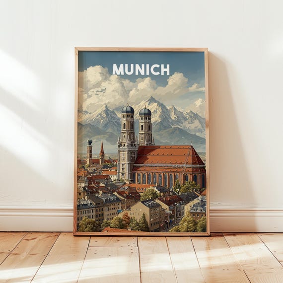 Munich Germany Travel Poster Print Vintage Wall Art Cityscape European Home Decor Gift Artwork