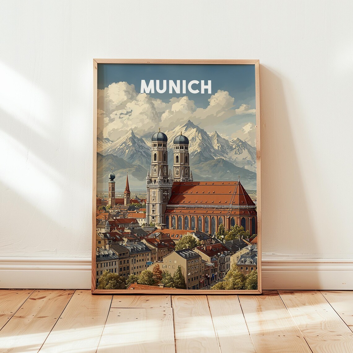 Munich Frauenkirche Twin Domes Alpine Vintage Germany Poster