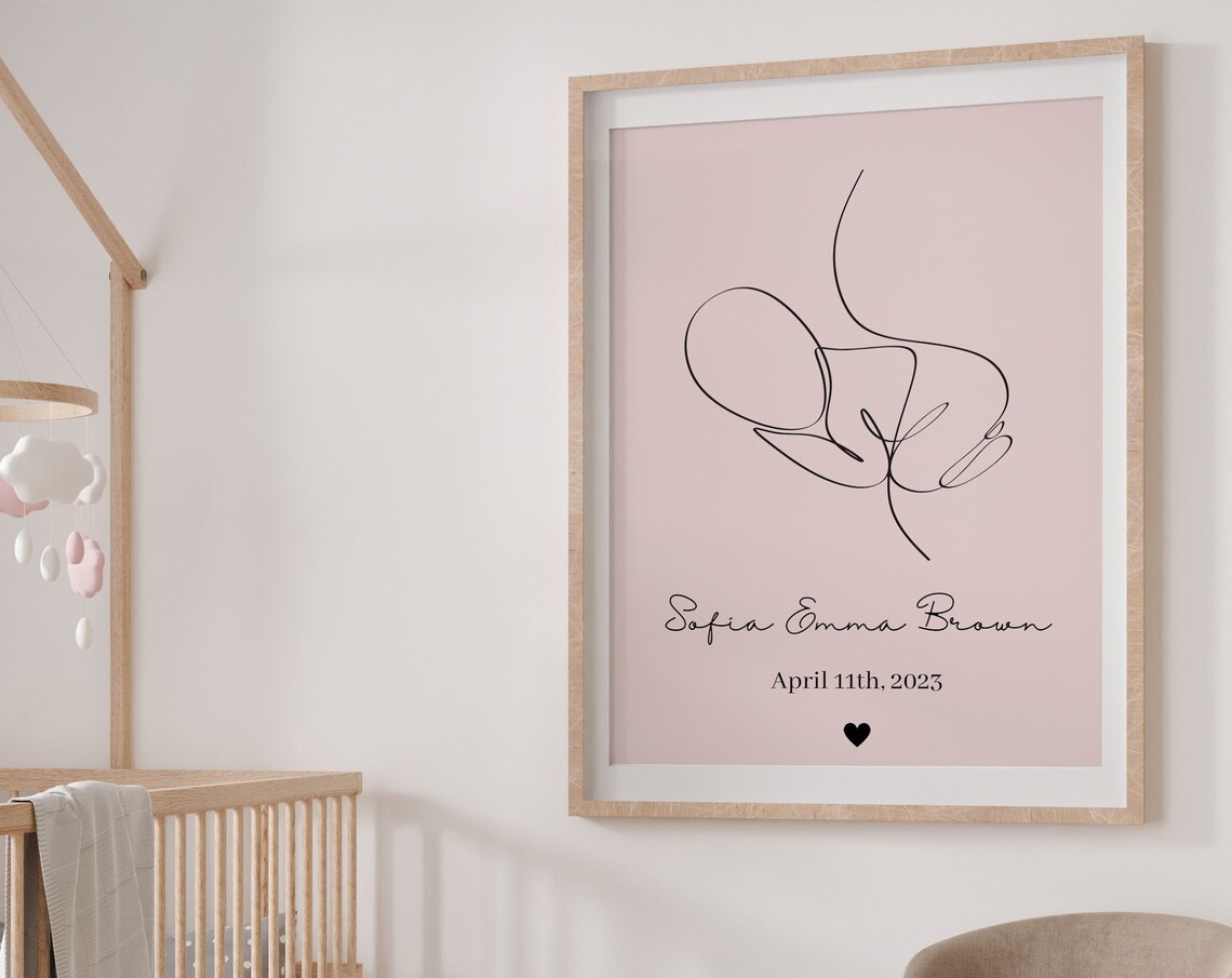 Custom Baby Birth Line Art Newborn Keepsake Name Date Nursery Poster - Image 4