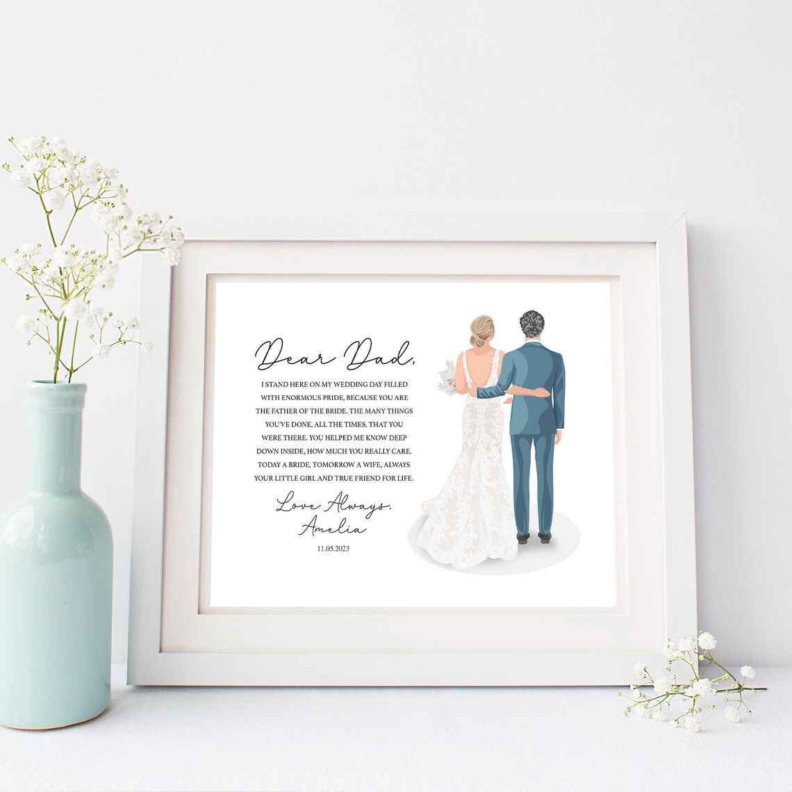 Dear Dad Father of the Bride Poem Wedding Illustration Poster - Image 4