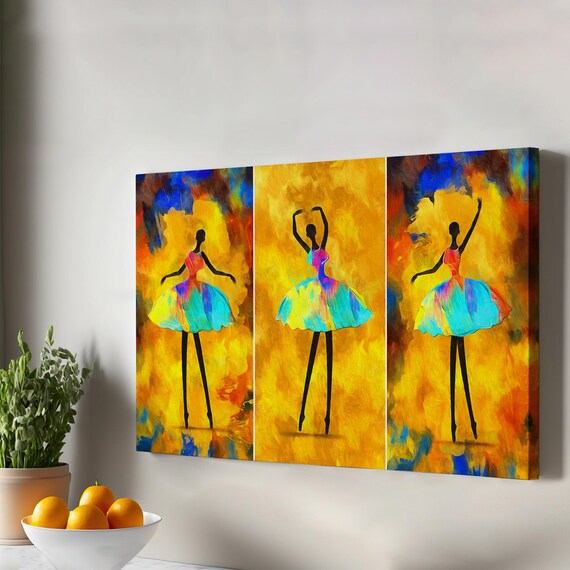 Colorful Ballerina Silhouettes Dance Trio Modern Art Wall Print