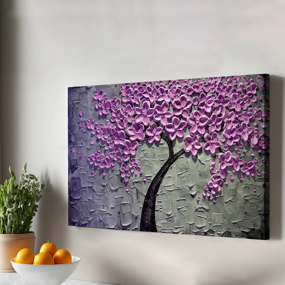 Pink Blossom Tree Oil Painting Textured Floral Canvas Art Poster