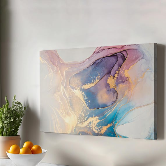 Canvas Art With Ink And Alcohol Elements In Marble Pattern Housewarming Gifts Abstract Wall Modern Decor