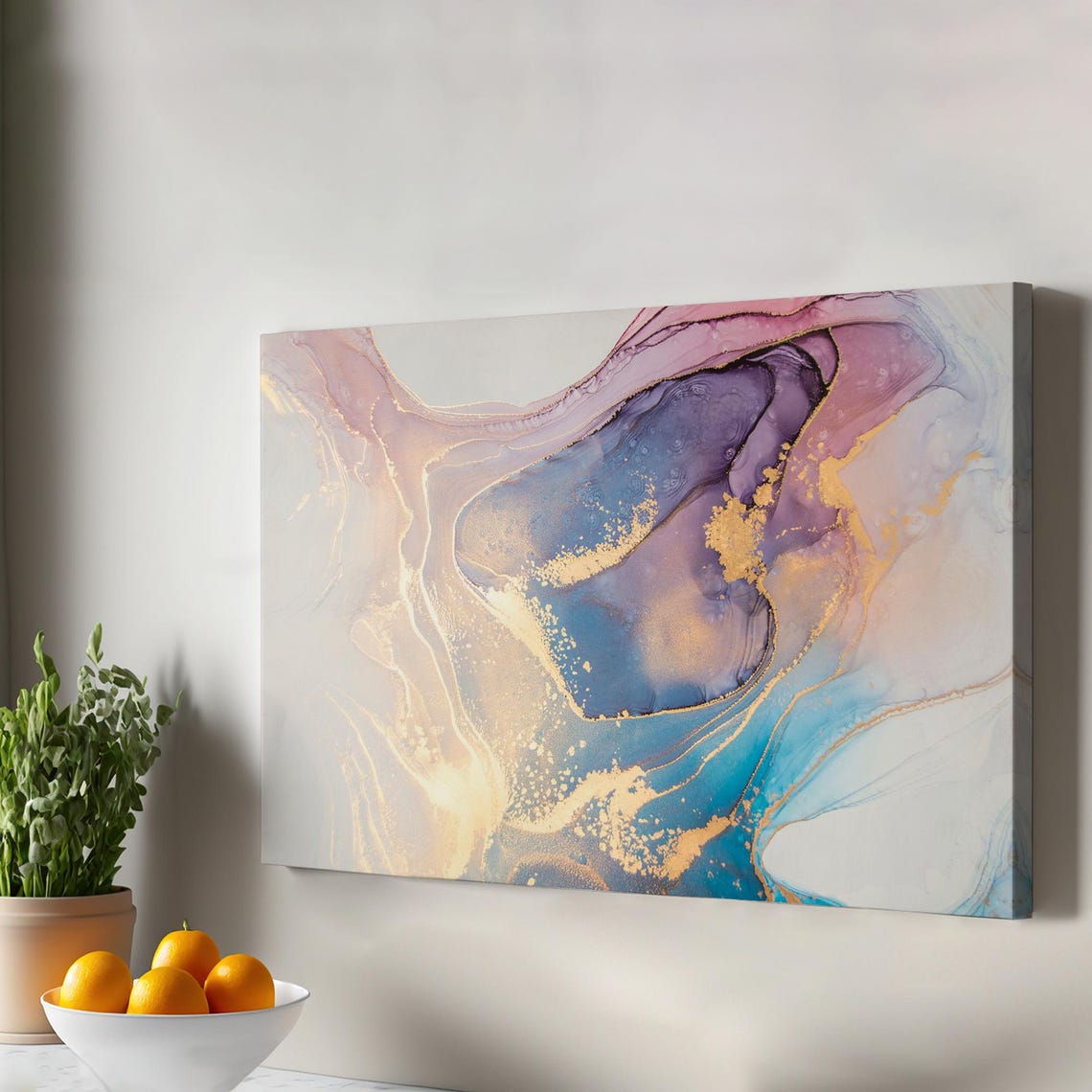 Abstract Alcohol Ink Marble Art Purple Blue Gold Swirl Canvas Print