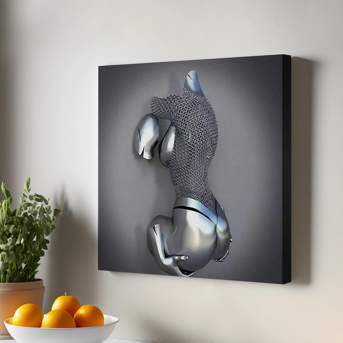 Chrome Abstract Female Torso 3D Sculpture Mesh Texture Art Poster